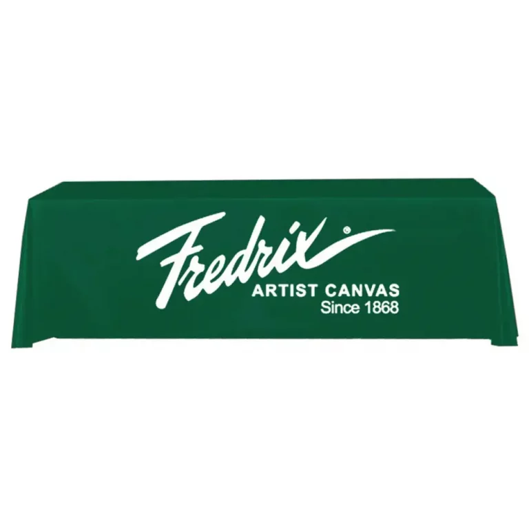 green table cover with white logo