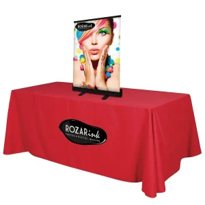 small pop up banner on table